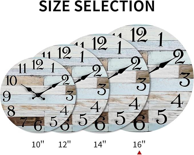 Wall Clock Battery Operated 16 Inch Silent Non-Ticking Coastal Country Style Decorative for Living Room, Kitchen, Home,Bathroom, Bedroom, Laundry Room