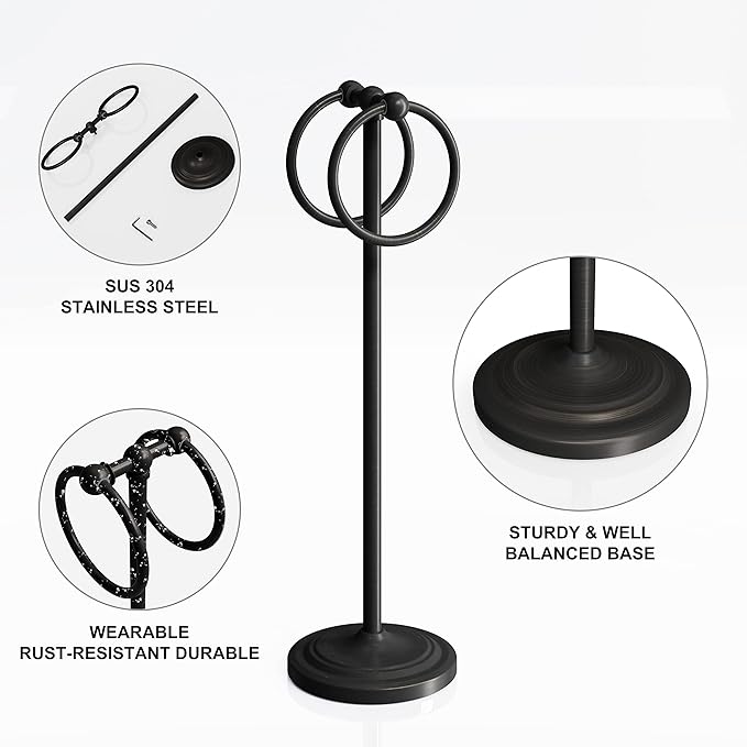 BGL Hand Towel Holder Stand for Bathroom, Hand Towel Stand for Bathroom Counter, Free Standing Towel Racks for Bathroom with Weighted Wood Base,19" High-Oil Rubbed Bronze