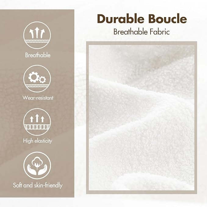 Set of 2 Modern White Boucle Dining Chairs with Gold Metal Legs, Mid Century Accent Upholstered Barrel Armchairs with Open-Back for Kitchen, Dining Room, Living Room, Apartment