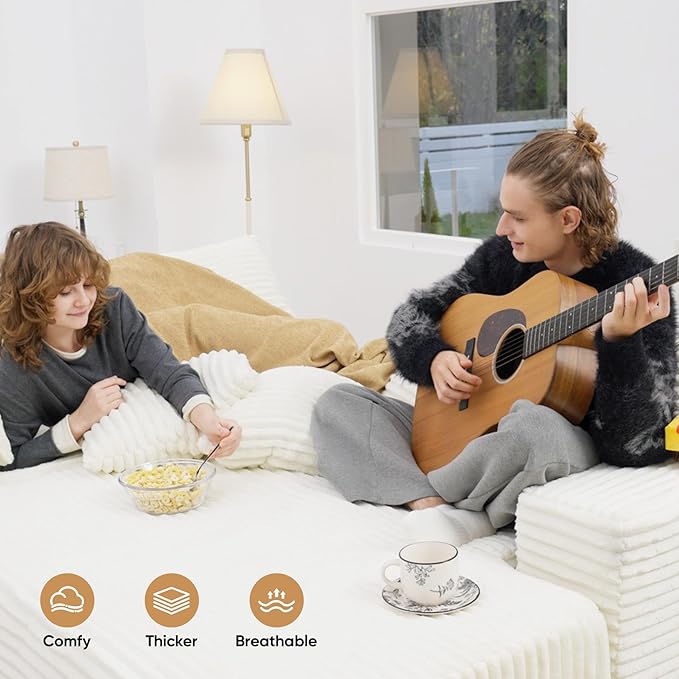 111‘’ Sectional Cloud Couches with L Shaped Chaise, Extra Large Sleeper Couch Reversible Corduroy with 8pcs Pillows for Living Room, Bedroom-Beige