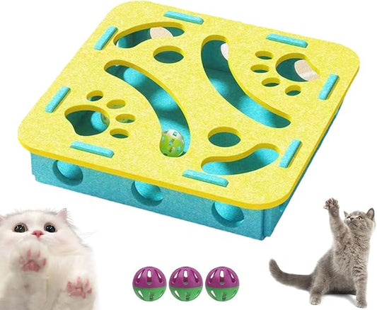 2025 New Cat Scratch Puzzle Box, Cat Nail File Enrichment Box, Nail File Stress Free ＆ Cats Puzzle Treat Dispenser, Durable, Interactive Scratching Post for Indoor Kittens to Scratch (Yellow, Square)