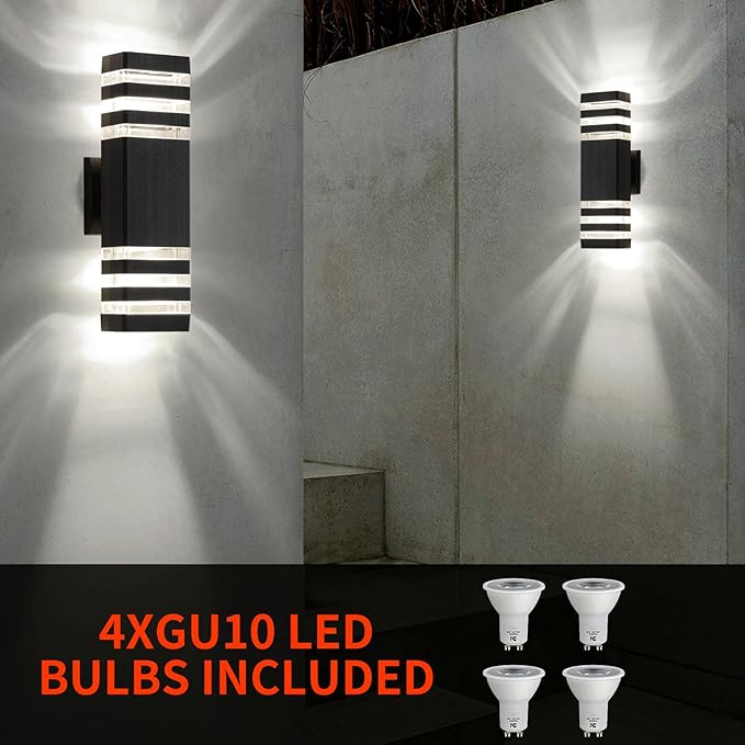 tewei 1 Pack LED Square Up and Down Lights Outdoor Wall Mount Light, 3-Layer Black Modern Outdoor Lights for House, IP65 Waterproof Aluminum Exterior Lamps for Front Porch Garage, Warm White 3000K