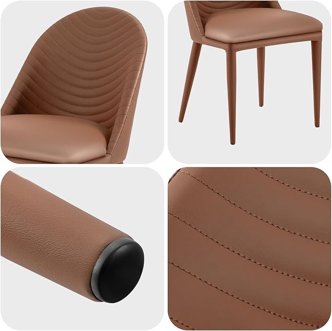 No Assemble Required Dining Chairs Set of 2, Modern Full Assembled Faux Leather Upholstered Side Chair with Backrests, Dinner Chairs for Kitchen Dinning Room, Brown