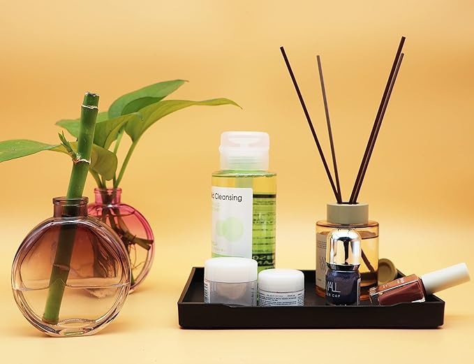 Small Black Mini Serving Tray (8.5 x 6.3 inch) for Serving Accessory, Spa, Coffee, Drinks, Wine, Tea, Bar, Party, Seasoning, Perfume or Display Use.