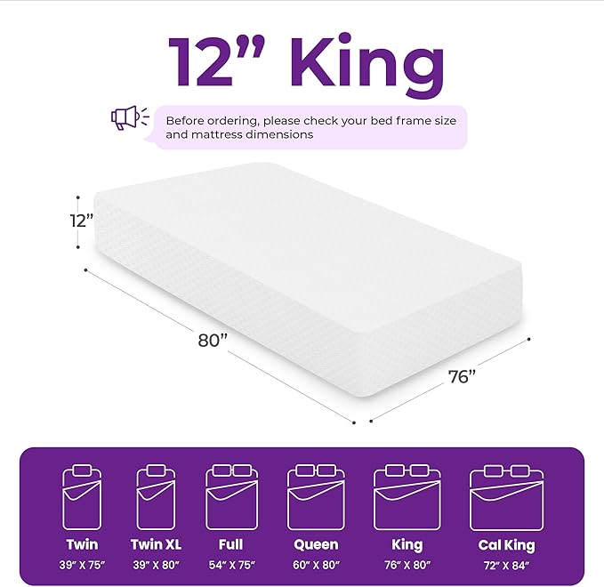 GAESTE 12 Inch King Cooling Gel Memory Foam Mattress Medium Firm for Cool Sleep Pressure Relieving CertiPUR-US Certified Foam, Convenient Mattress in a Box Fiberglass Free (King, 12 in)