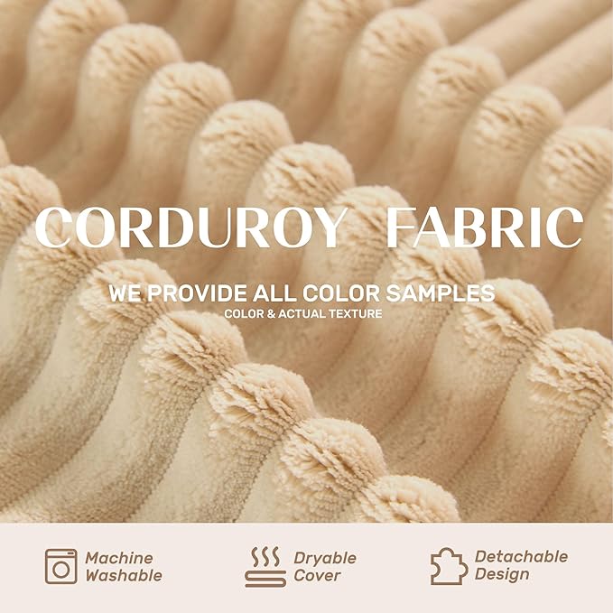 107" Boneless Couch with Deep Seat, Modular Sectional Sofa, Cloud Sectional Couch for Living Room, No Assembly Required, Corduroy, U-Shape 3 Seater Right, Camel