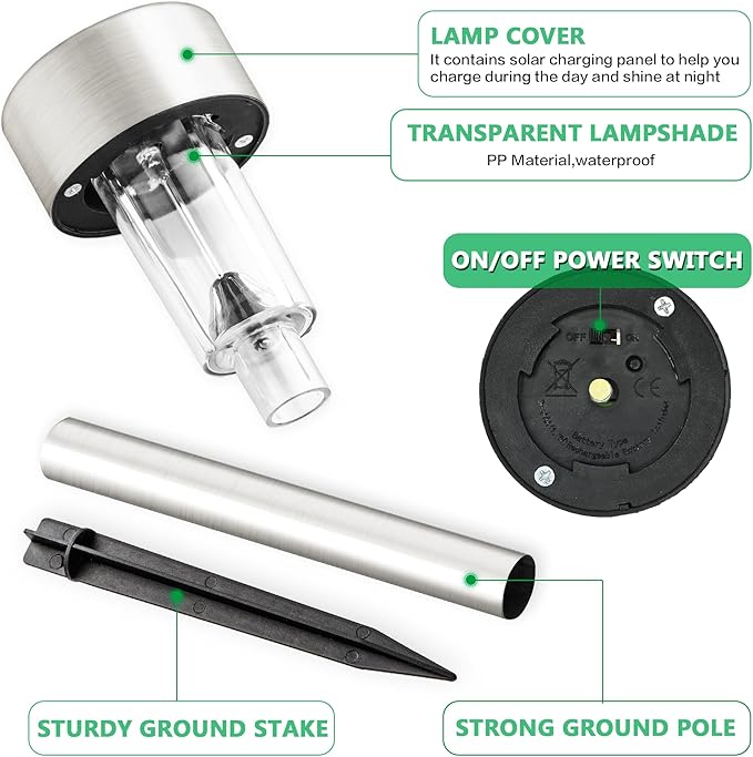 SOLPEX 12 Pack Solar Outdoor Lights Pathway, Stainless Steel Solar Lights Outdoor Waterproof,LED Landscape Lighting Solar Walkway Lights for Landscape/Patio/Lawn/Yard/Driveway-Warm White