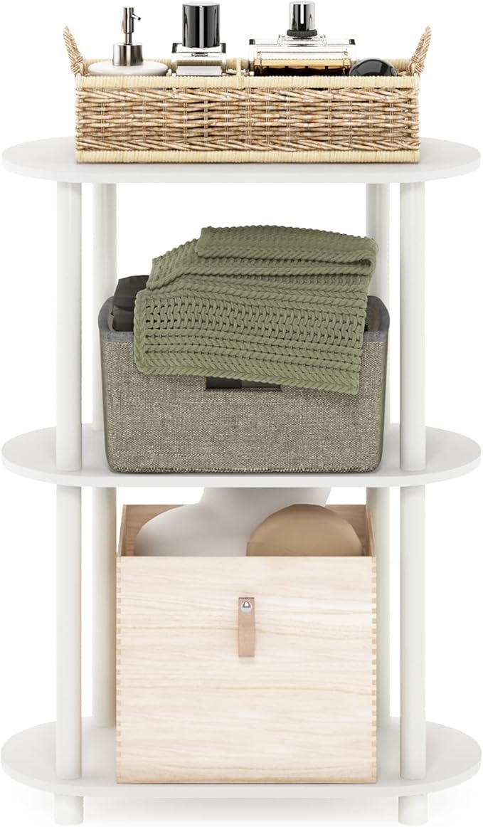 Furinno Turn-N-Tube No Tools 3-Tier Modern Oval Side Display Rack, White/Virgin White