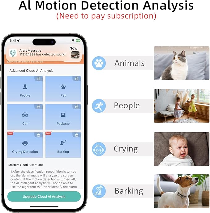 Rraycom 2K Pan/Tilt Security Camera for Baby Monitor, 5G Dog Camera w/Motion Detection&Crying Detection, 2-Way Audio, Siren, Night Vision, Motion Tracking,Cloud & SD Card Storage, Works/Alexa,3Pack