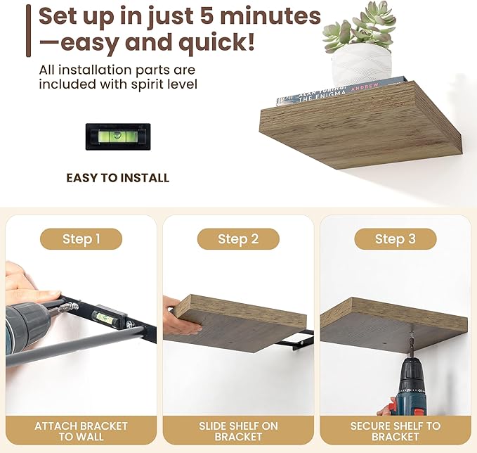 Fun Memories Floating Shelves for Wall - 9 Inch Square Shelves with Invisible Brackets, Small Wall Shelf for Living Room, Bathroom, Bedroom, and Kitchen Decor，Set of 3