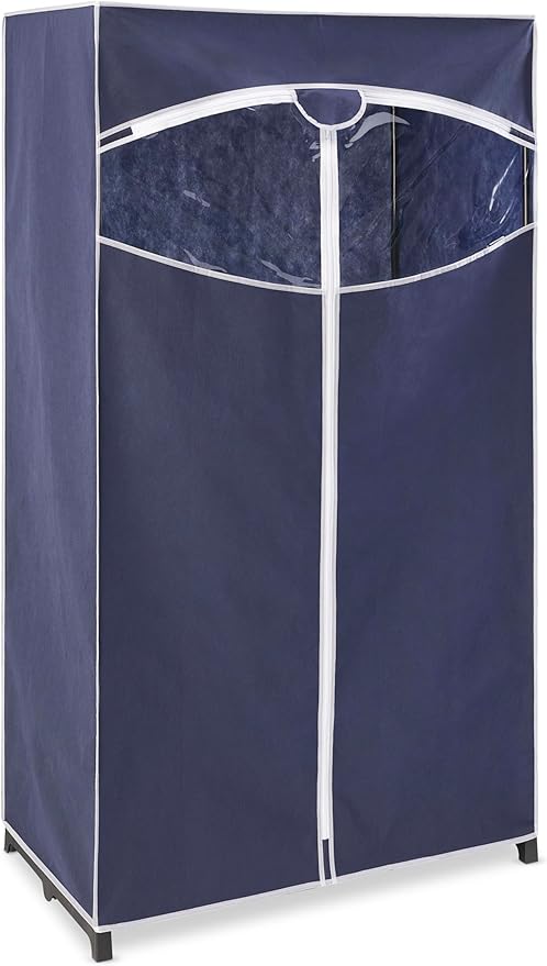 Whitmor 36-inch Clothes Closet - Double Door Portable Closet - Store Seasonal Clothing - Blue Fabric Cover