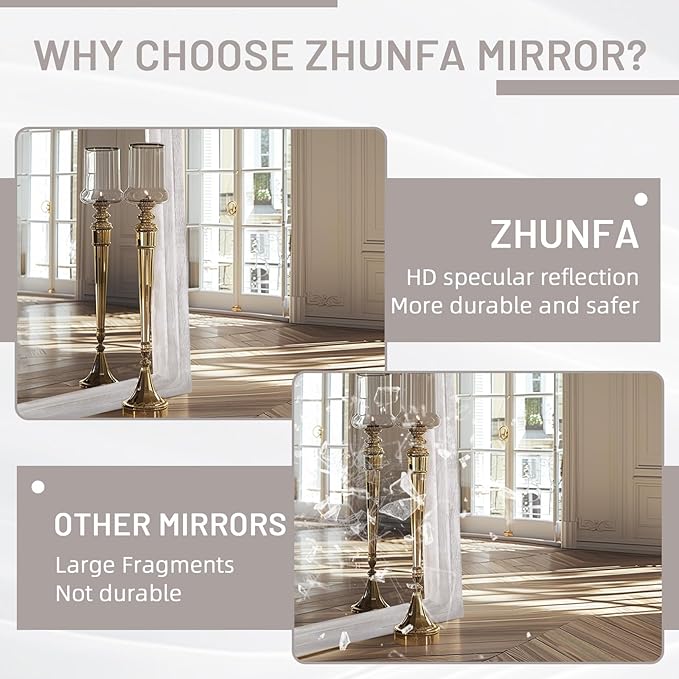 Arched Full Length Mirror with Solid Wood Frame, 71x32 Farmhouse Wall Mirror Full Length with Stand, Vertical Hanging, Leaning Standing for Bedroom, Living Room, Rustic White