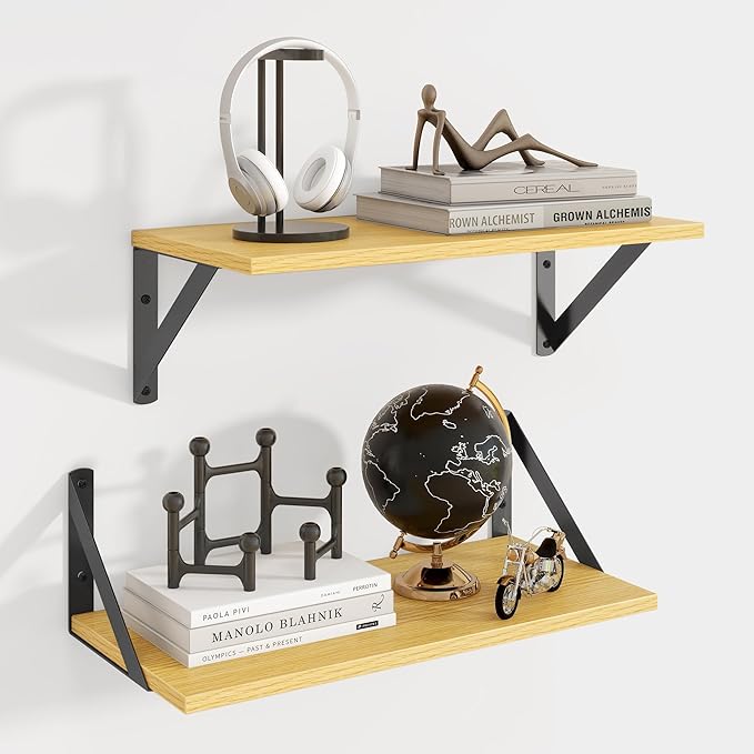 Axeman Floating Shelves | 8 Inch Deep Oak Wall Shelves Set of 2 | 16W x 8D Rustic Wood Shelves for Bookshelf Living Room Bedroom Home Office Bathroom