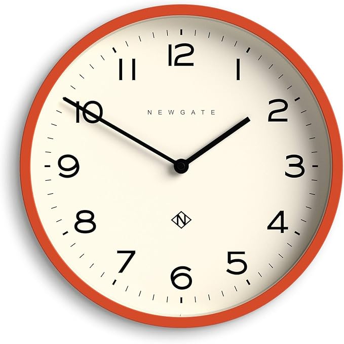 NEWGATE® Number Four Echo Wall Clock | Modern Round Clock | 30cm | Orange | Easy to Read Numbers | Ideal for Kitchen, Living Room or Office