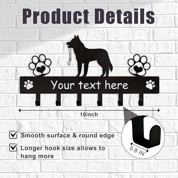 Custom Metal Key Rack Wall Mount with Name, Key Hooks and Dog Leash Holder for Entryway Doorway