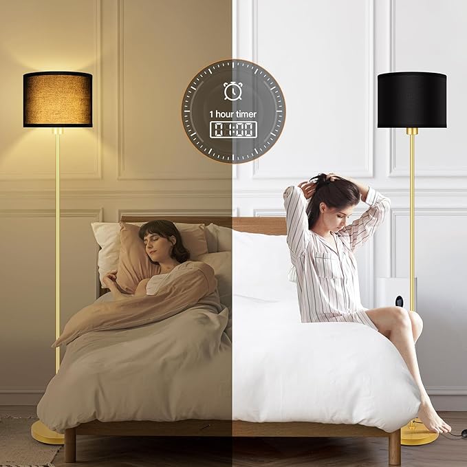 Gold Floor Lamps for Living Room, Stepless Dimmable Floor Lamp with Remote, 2700K-6500K Colors Temperature & Brightness Adjustable,10W/1200LM Black LED Floor Lamp,Modern Standing Lamp for Bedroom