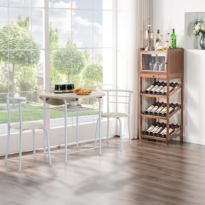 VINGLI 31.5" Drop Leaf Dining Table 3 Pieces for Small Space,Small Kitchen Table Set for 2,Round Folding Table with 2 Chairs for Home,Kitchen,Apartment,White&Oak