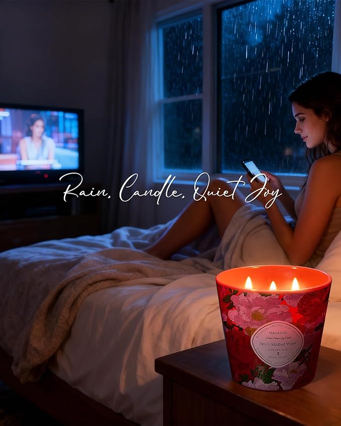 M&SENSE Spicy Mulled Wine Scented Candle, 28.2oz 3 Wick Natural Soy Wax Large Candles, Long Lasting Clean Slow Burning No Toxic Décor for Home Relaxation, Romantic Dates & Gift-Giving