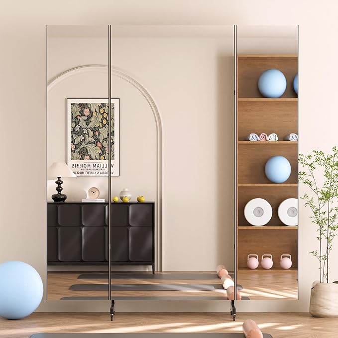 brisafe Full Length Mirror with 360° Wheels, 71"x79" Foldable Floor Mirror with Nano-Tech Shatterproof Film - Ultra-Large Mobile Mirror for Home Gym, Dance Studio & Commercial Spaces (Black)