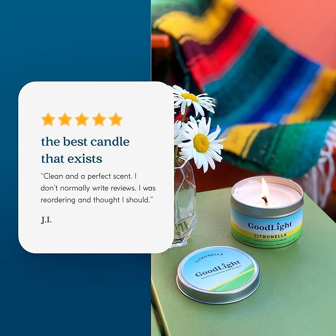 GoodLight Paraffin-Free Scented Candle, Clean Burning Non-Toxic Tin Candles, Citronella Essential Oil Scented Travel Candle