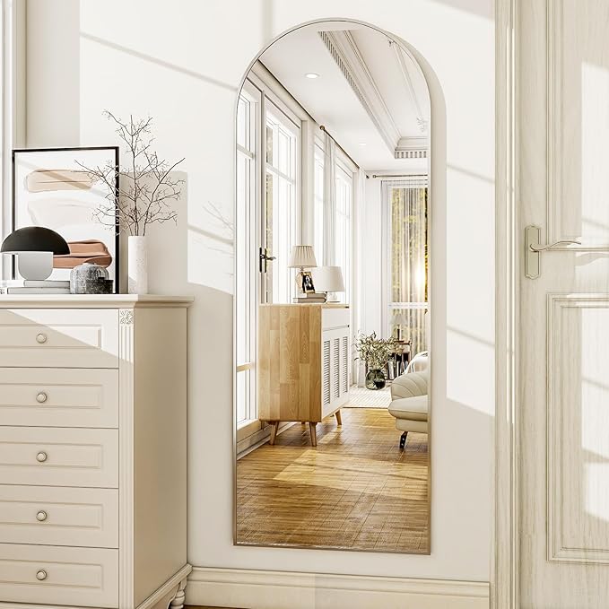 HARRITPURE 56"x21" Arched Full Length Mirror Free Standing Floor Mirrors Leaning Hanging Mounted Mirror Aluminum Frame Modern Home Decor for Living Room Bedroom Cloakroom,Silver