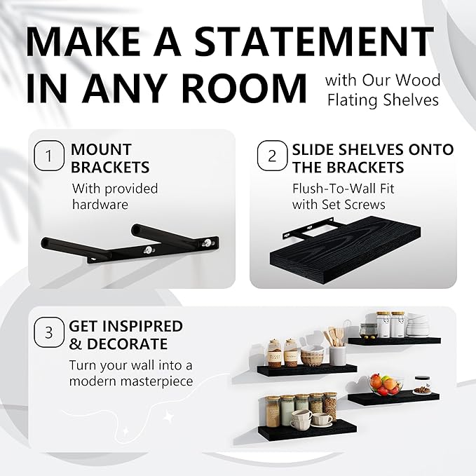 Floating Shelves for Wall, Wall Mounted Shelves with Invisible Brackets, 3 Small Wood Floating Wall Shelf Shelves for Living Room, Bedroom, Kitchen, Bathroom (Oak, 15" W x 6" D x 1" H)