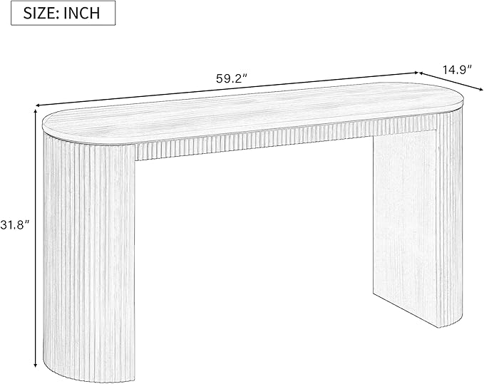 Modern Curved Console Table 59.2-Inch Fluted Entryway Sofa Table for Living Room Entrance Hallway Furniture, Navy