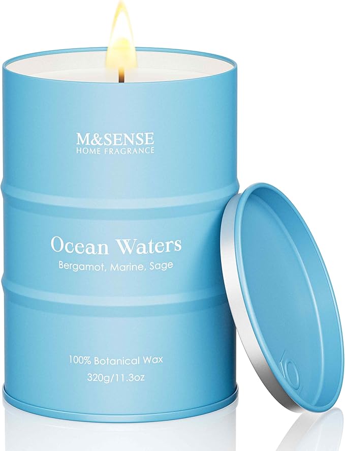 M&SENSE Ocean Waters Scented Candles Summer Soy Candle,Beach Candle for Stress Relief Meditation Relaxing, Housewarming Gifts for Women Men, 11.3oz 70 Hour Long Burning