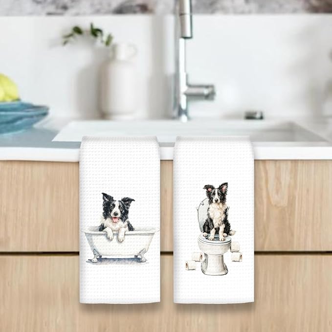 Funny Border Collie Dog Hand Towels Set of 2, Gifts for Border Collie Dog Owners Lovers, Cute Puppy Pet Decor for Bathroom, Funny Pet Lovers Toilet Hand Towels for Bathroom Washroom, 16x24In