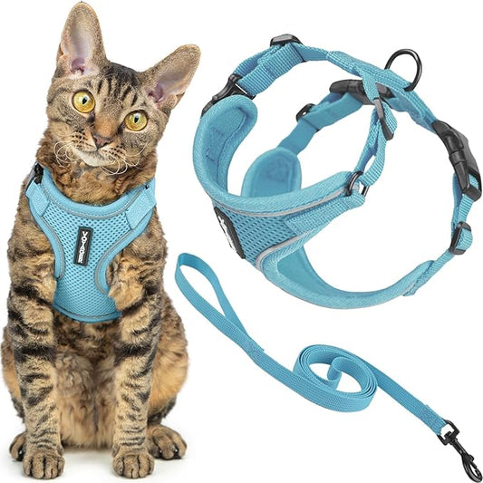 Voyager Escape Proof Cat Harness and Leash Set with Reflective Stitching, Neoprene Handle 5ft - Supports Small, Medium and Large Cats, Kittens for Walking by Best Pet Supplies - Baby Blue, XXS