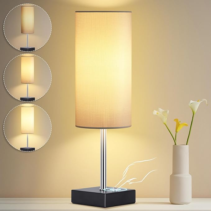 AVV Cordless Table Lamp with Dimmable, Rechargeable 3 Modes Battery Powered Bedside Lamp, Battery Operated Lamps for Night Stand, Touch Lamp for Bedroom, Living Room, Reading Room, 15 Inch White