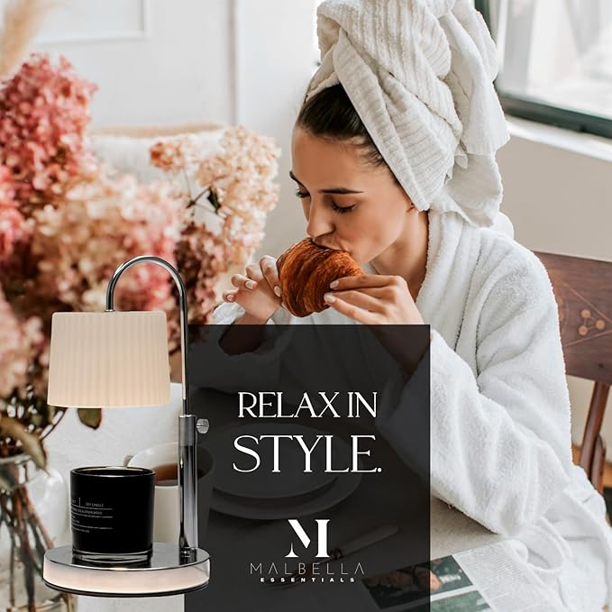 Dimmable Glass Candle Warmer Lamp with Timer - Adjustable Height Candle Lamp Warmer with Timer (8H/4H/2H) - Wax Melter - Ideal Gift, fits Various Size Scented Candles - 02 Bulb - (Silver Chrome)