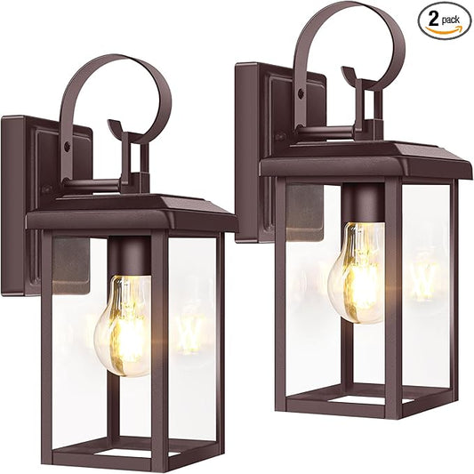 BesLowe 2-Pack Outdoor Wall Light Fixtures, Exterior Lighting Fixtures Wall Mount, Waterproof Porch Lights Outdoor Wall Sconces Lanterns, Modern Outside Lights for House Front Door Garage, Brown