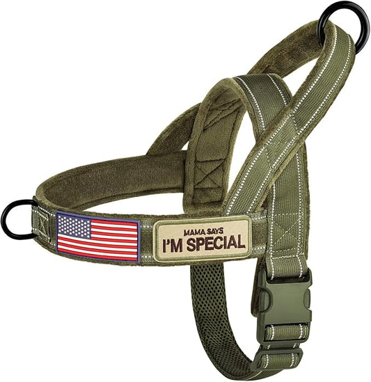 Forestpaw No Pull Dog Harness with Flannel Lining, Reflective Escape Proof Vest for Medium Dogs, Quick Release Comfortable for Walking Training (Includes Patches),Green M