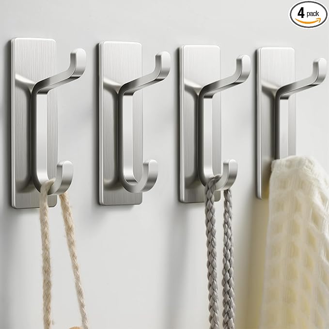 pickpiff Wall Hooks for Coat and Towel: 13LB Adhesive Door Hanger Stick on, Brushed Nickel