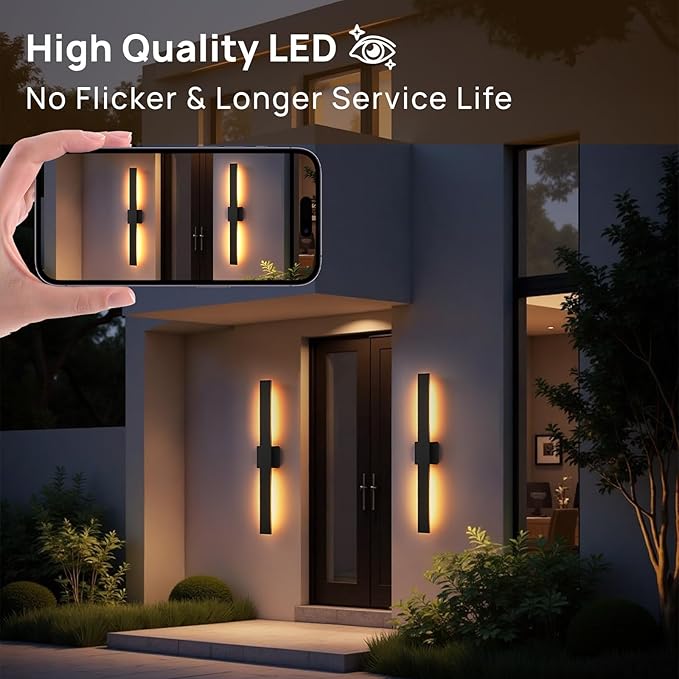 Upgraded 34in Black Long Modern LED Outdoor Wall Lights 3000K 4000K 5000K Dimmable Exterior Wall Sconce Outside Light fixtures for House Garage Front Door