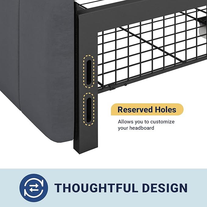 Allewie Queen Size Platform Bed Frame with 4 Large Storage Drawers, Velvet Vertical Channel Tufted Upholstered Bed Base, Wooden Slats Support, Noise-Free, No Box Spring Needed, Easy Assembly, Grey