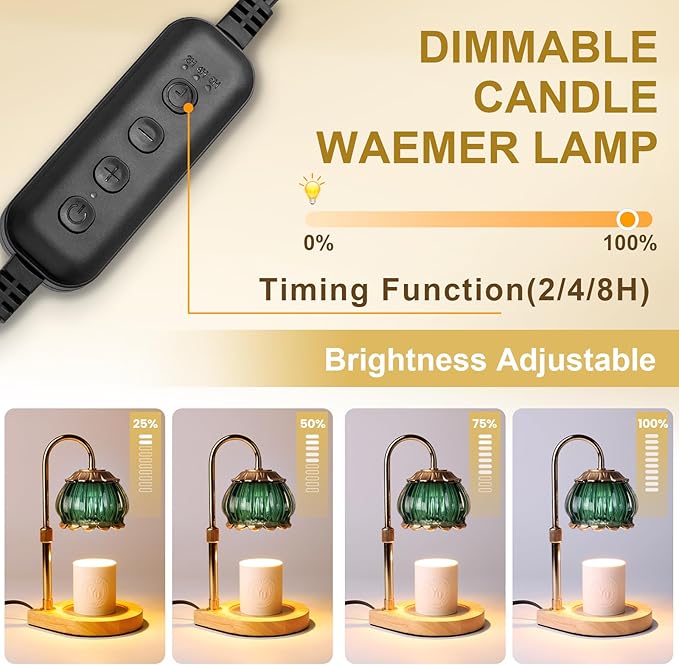 Candle Warmer Lamp with Timer,Dimmable Candle Warmer Light Adjustable Height Warmer Green Glass Lantern, Gifts for Women Mom House Warming New Home Bedroom Decor,Christmas Gifts