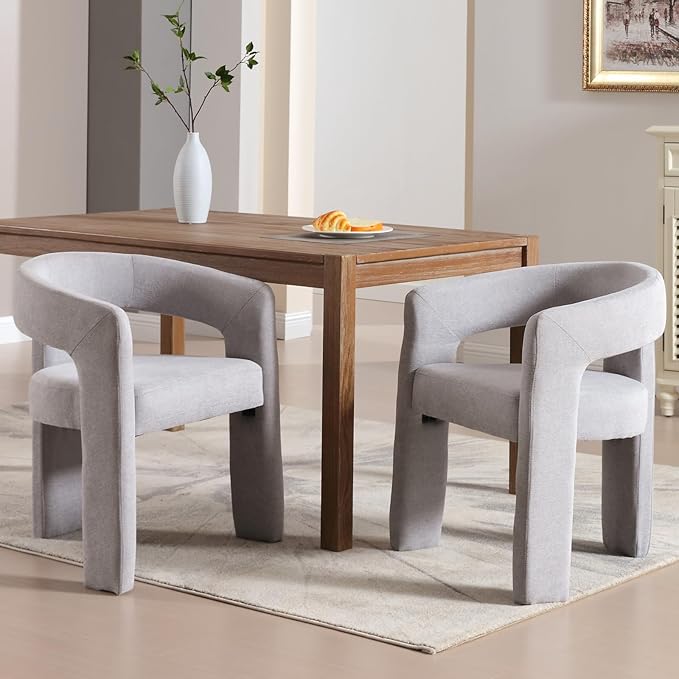 Modern Chenille Dining Chairs Set of 2, Upholstered Barrel Chairs with Arms Comfy Accent Side Chairs for Living Room/Dining Room/Reception, Grey
