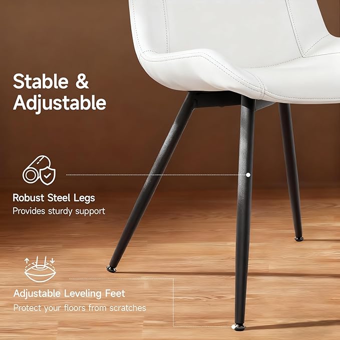 Brage Living Dining Chairs Set of 2, PU Leather Modern Armless Kitchen Dining Room Chairs, Upholstered Accent Side Chairs with Metal Legs (Pearl White)