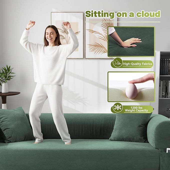 Convertible Futon Sofa Bed,80" Folding Pull Out Couch with Pillows & Storage Pocket, Oversized Queen Sleeper Sofa in a Box,Corduroy Boneless Couch for Living Room,Light Green