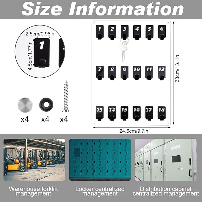Acrylic Key Board with 18 No. Hooks Wall Mount Key Rack Holder Hanger Storage Collection for School, Garage, Car Dealer, Office, Hotel, Real Estate(Transparent)