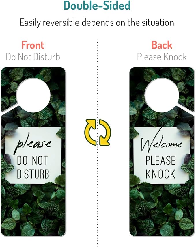Do Not Disturb Door Hanger Sign, 2 Pack (Printed on Both Sides), 9.3″x3.5″ PVC Plastic, Please Do Not Disturb Sign for Home, Office, Hotel, Bathroom, Bedroom, Counseling, Therapists, Clinic, Botanical