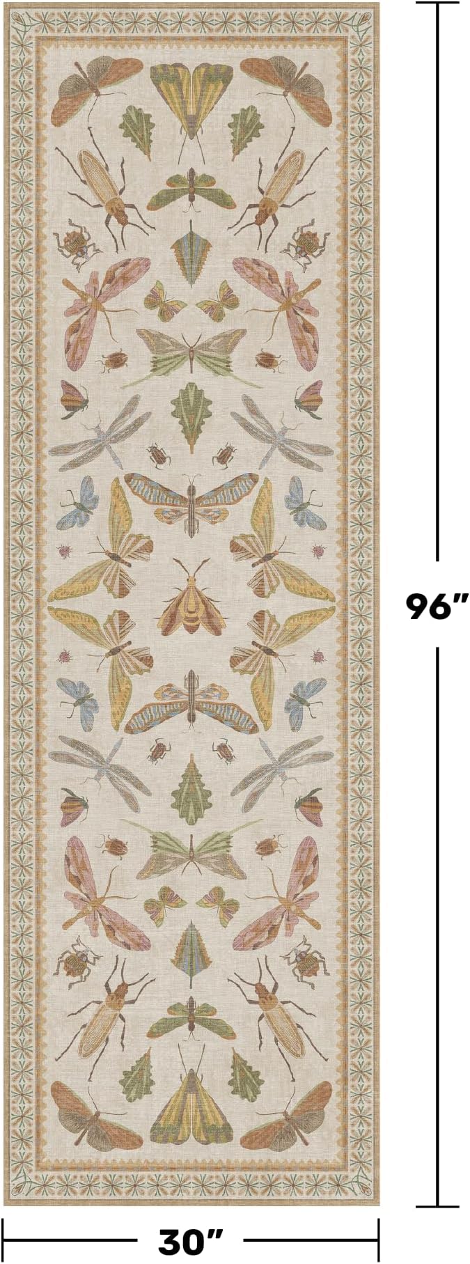 8 ft Long Hallway Rug - 2'6''x8' Wide Kitchen Runner Rug, Non-Slip & Stain Resistant Long Floor Rug, Neutral Beige Boho Floral Insect Decor