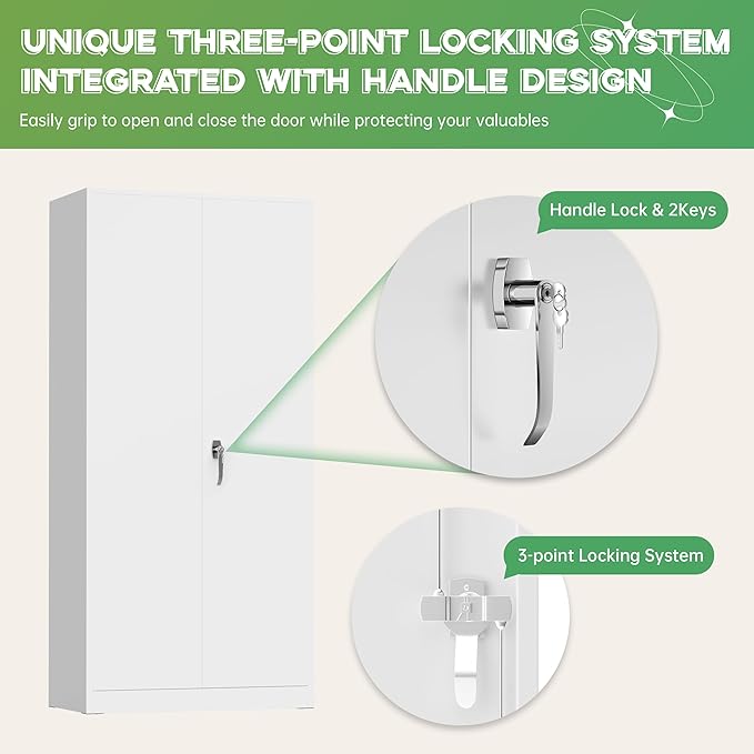INTERGREAT Metal Storage Cabinet,72" Steel Lockable File Cabinet with Locking Doors and Adjustable Shelves,Locking Tool Cabinets for Office,Home,Garage,Gym,School (White)