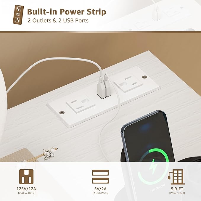 Large Vanity Desk with Mirror and Light- Makeup Vanity Set Table with Chair, Storage, Lighted Mirror, 8 Fabric Drawers & Power Outlet, Dressing Table Vanities for Girls Bedroom