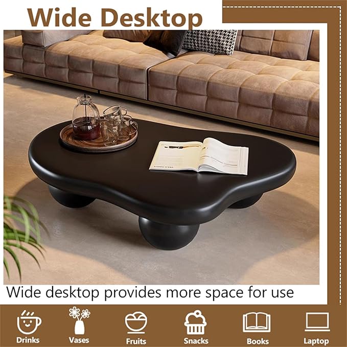 Cloud Coffee Table Modern Cute Coffee Tables Irregular Simple Tea/Center Table for Small Space End Table for Living Room, Home Office, Indoor (Irregular Shape Black 47" Wx35.4 Dx15.3 H)