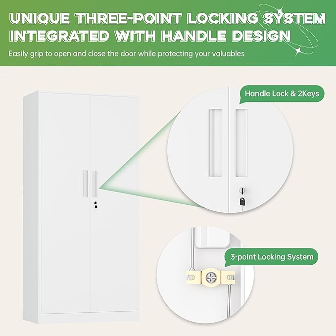 INTERGREAT Metal Storage Cabinet, 72" H Lockable Steel Cabinets with Locking Doors, Storage Locker with Adjustable Shelves for Office, Home, Garage, Gym, School (White)