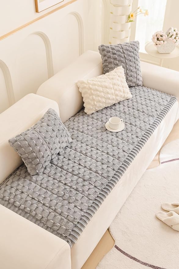 Couch Cover for Dogs Fuzzy Sofa Covers for Pet, Geometric Jacquard Coral Pet-Friendly Washable Non-Slip Sofas Slipcover Cushion Protector Pets Mat Dog Bed Mats