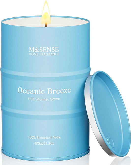 M&SENSE Oceanic Breeze Scented Candles Summer Soy Candle, Beach Candles Scented for Stress Relief Meditation Relaxing, Housewarming Gifts for Women Men, 11.3oz 70 Hour Long Burning
